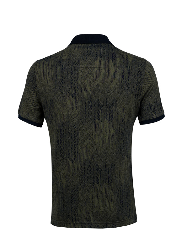 پولوشرت سبز طرح دار آستین کوتاه یقه شکاری 
