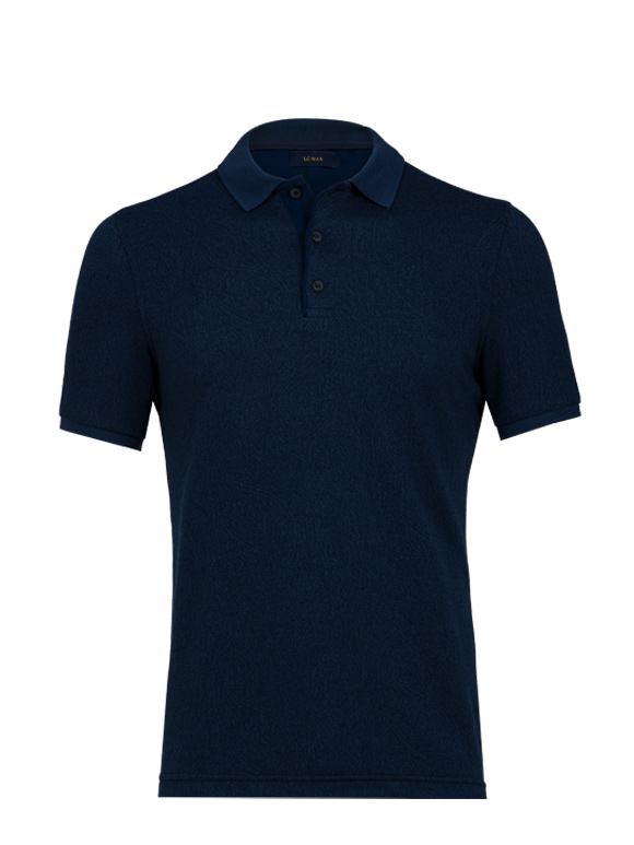 پولوشرت طرح دار سرمه ای آستین کوتاه یقه شکاری 