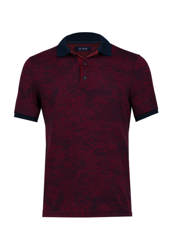 پولوشرت قرمز طرح دار آستین کوتاه یقه شکاری 