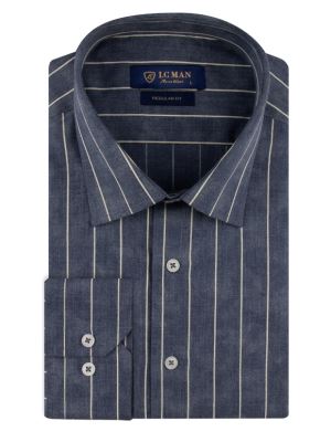 پیراهن مردانه راه راه سرمه ای تیره 2