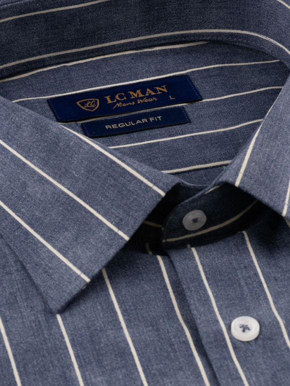 پیراهن مردانه راه راه سرمه ای تیره 2