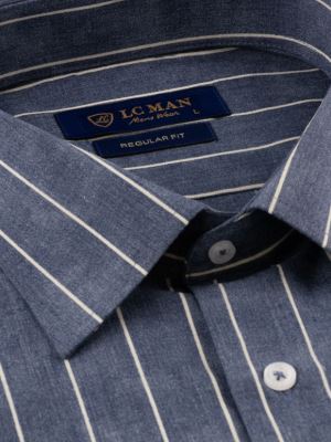 پیراهن مردانه راه راه سرمه ای تیره 2