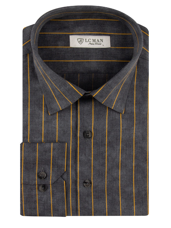 پیراهن مردانه طوسی راه راه آستین بلند ال سی من 2