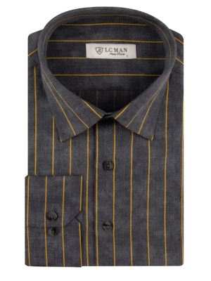 پیراهن مردانه طوسی راه راه آستین بلند ال سی من 2