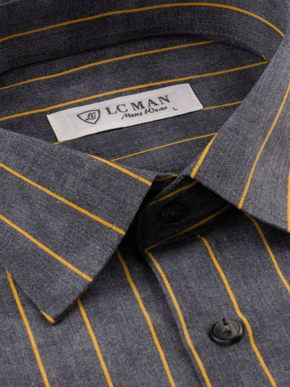 پیراهن مردانه طوسی راه راه آستین بلند ال سی من 2