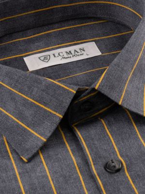 پیراهن مردانه طوسی راه راه آستین بلند ال سی من 2