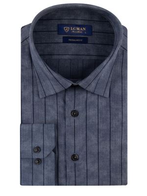 پیراهن مردانه راه راه سرمه ای آستین بلند 7