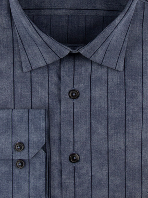 پیراهن مردانه راه راه سرمه ای آستین بلند 7