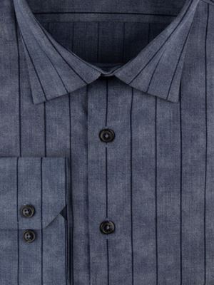 پیراهن مردانه راه راه سرمه ای آستین بلند 7