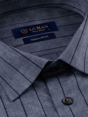 پیراهن مردانه راه راه سرمه ای آستین بلند 7