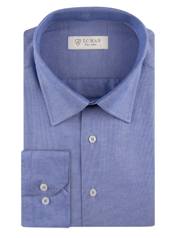 پیراهن مردانه آبی تیره ساده آستین بلند ال سی من