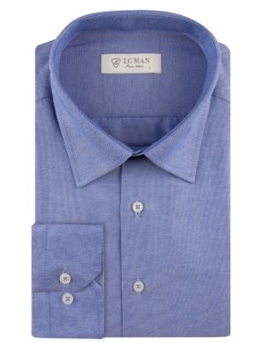 پیراهن مردانه آبی تیره ساده آستین بلند ال سی من