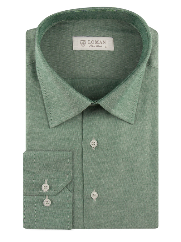 پیراهن مردانه سبز ساده آستین بلند ال سی من 2