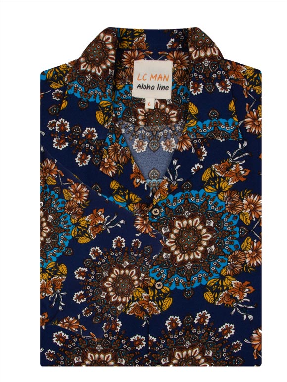 پیراهن آستین کوتاه سرمه ای یقه انگلیسی طرح دار