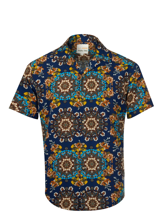 پیراهن آستین کوتاه سرمه ای یقه انگلیسی طرح دار