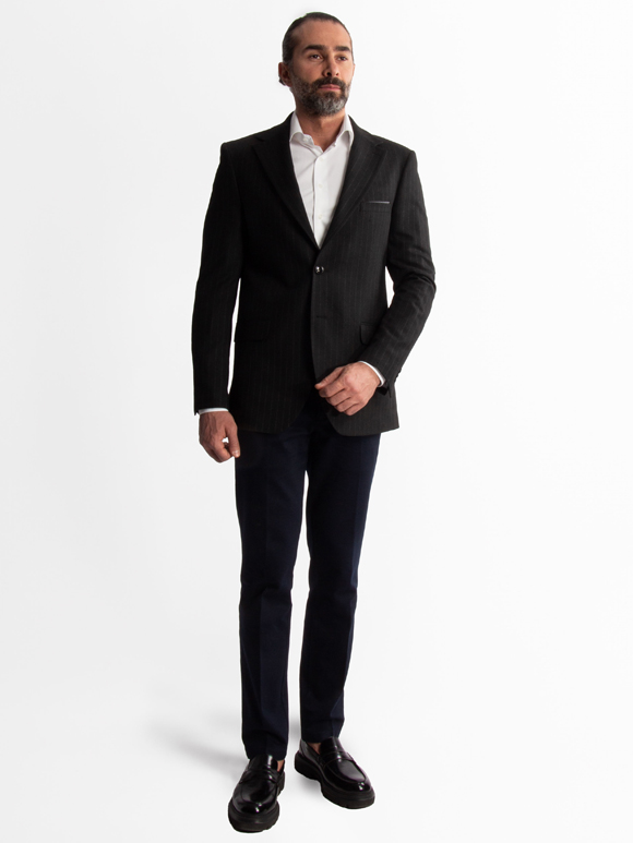 کت تک مردانه مشکی راه راه ال سی من 091