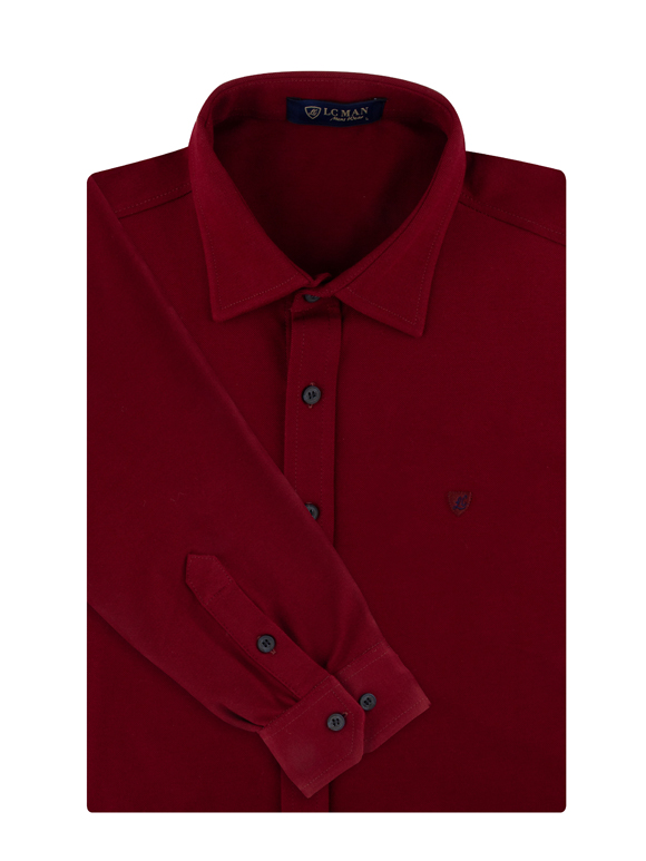 پیراهن مردانه تریکو زرشکی آستین بلند ال سی من