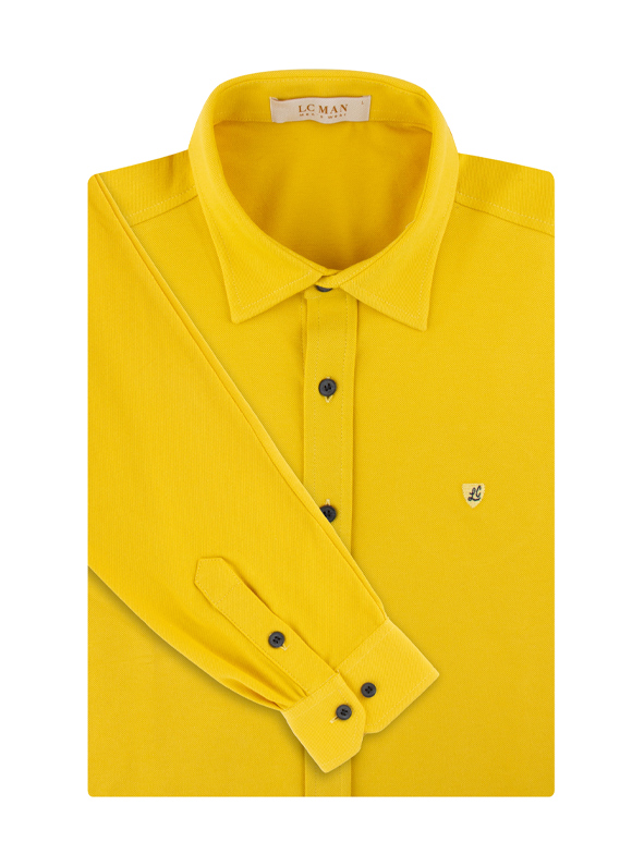 پیراهن مردانه زرد تریکو آستین بلند 050