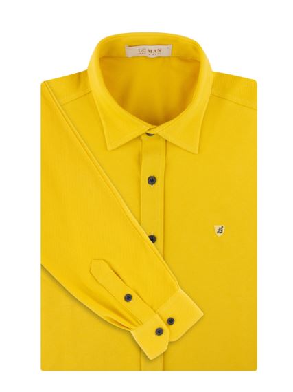 پیراهن مردانه زرد تریکو آستین بلند 050