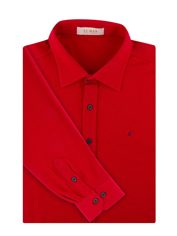 پیراهن مردانه قرمز تریکو آستین بلند 050