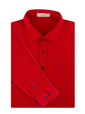 پیراهن مردانه قرمز تریکو آستین بلند 050