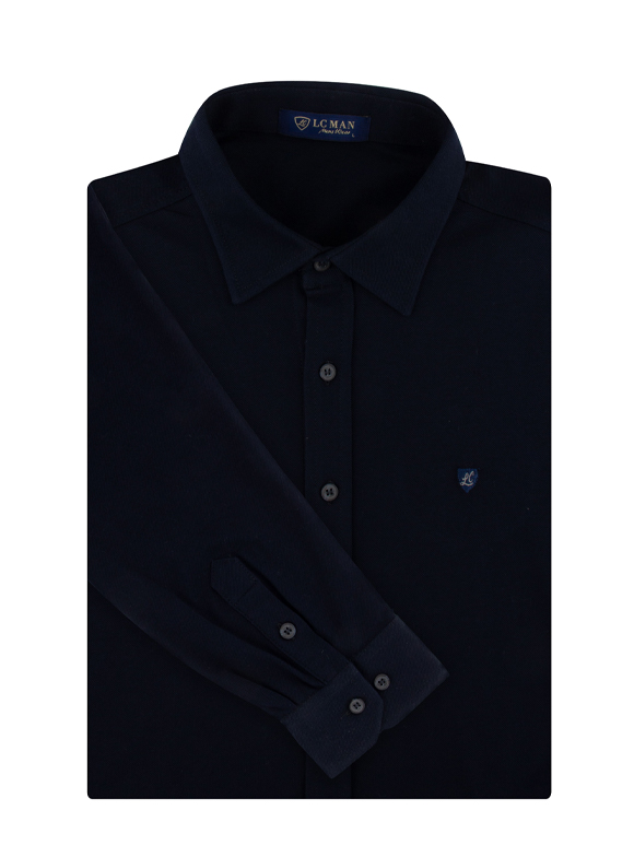 پیراهن مردانه سرمه ای تریکو آستین بلند 050