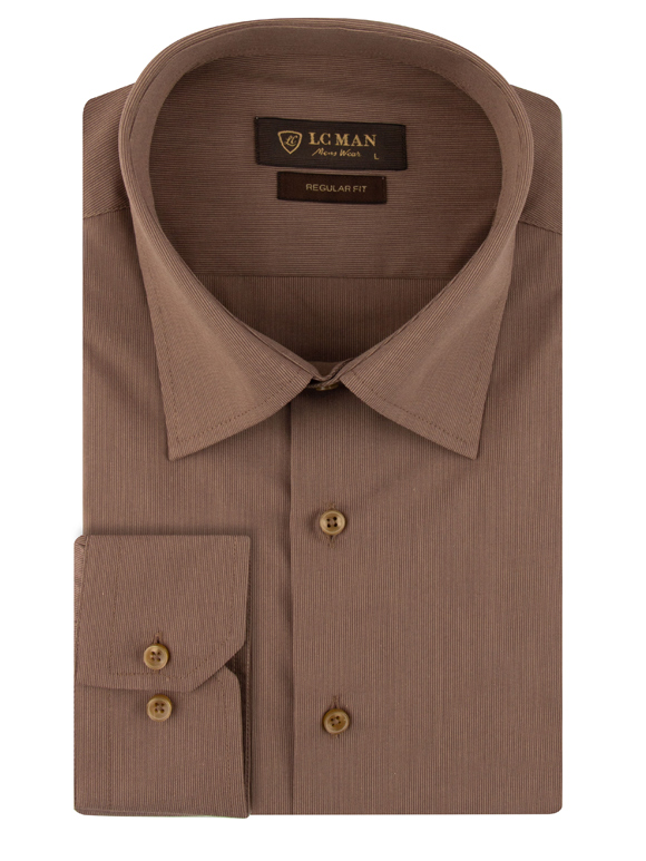 پیراهن مردانه آستین بلند قهوه ای ال سی من 056
