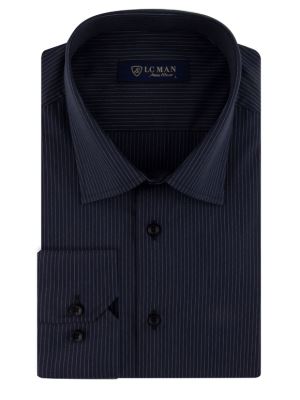 پیراهن سرمه ای راه راه آستین بلند ال سی من 65