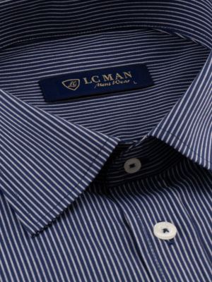 پیراهن سرمه ای راه راه آستین بلند ال سی من 69