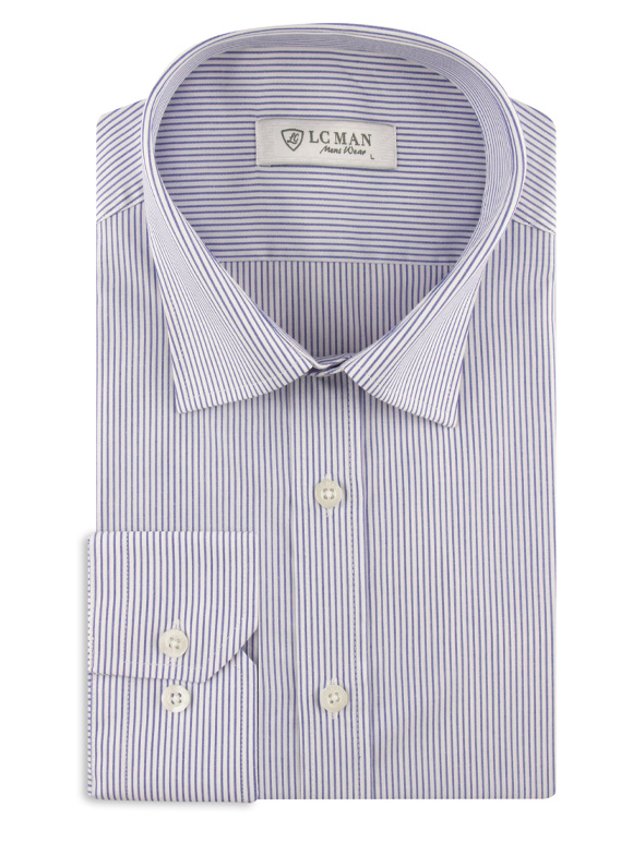 پیراهن آبی راه راه آستین بلند ال سی من 69