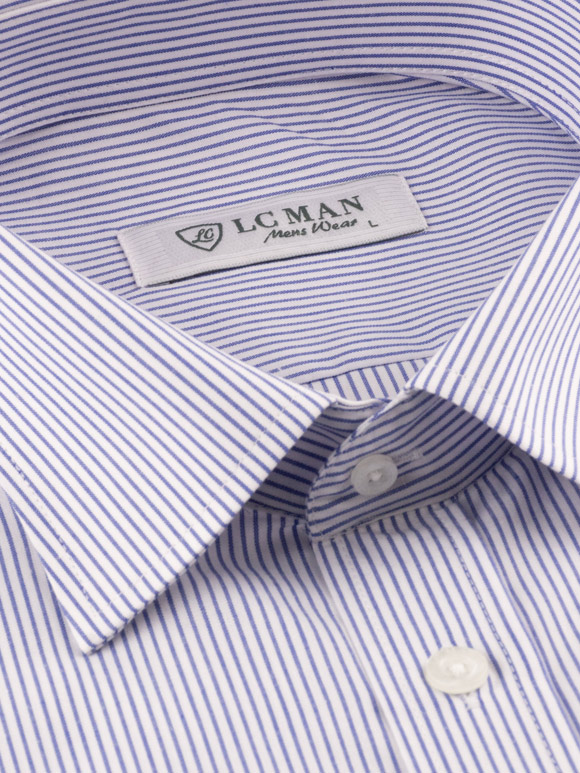 پیراهن آبی راه راه آستین بلند ال سی من 69