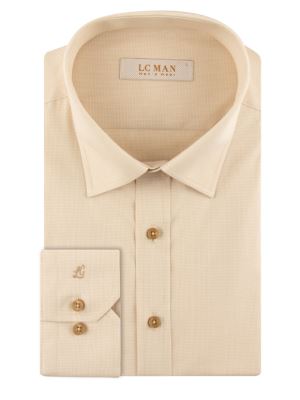 پیراهن چهارخانه ریز کرم آستین بلند ال سی من 2