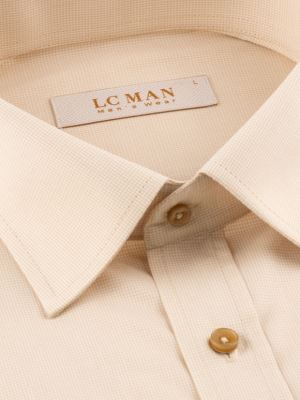 پیراهن چهارخانه ریز کرم آستین بلند ال سی من 2