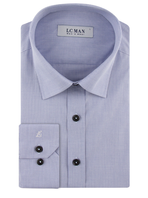 پیراهن آبی چهارخانه ریز آستین بلند ال سی من 6