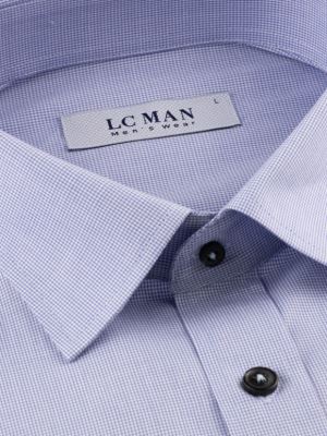 پیراهن آبی چهارخانه ریز آستین بلند ال سی من 6