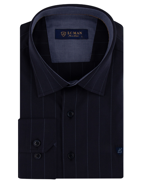 پیراهن مردانه سرمه ای راه راه آستین بلند 072