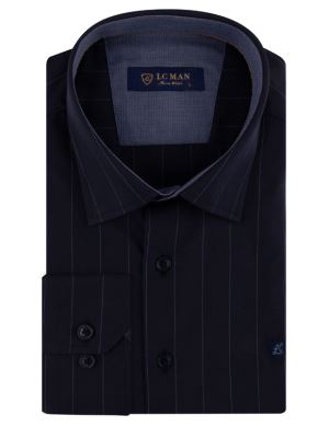 پیراهن مردانه سرمه ای راه راه آستین بلند 072