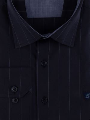 پیراهن مردانه سرمه ای راه راه آستین بلند 072