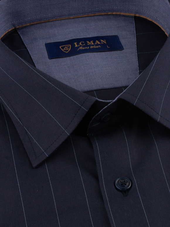 پیراهن مردانه سرمه ای راه راه آستین بلند 072