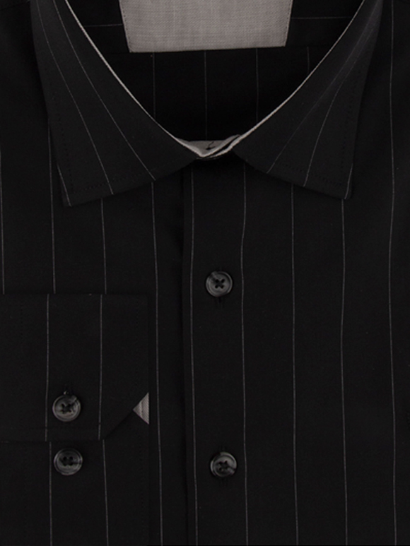 پیراهن مردانه مشکی راه راه آستین بلند ال سی من 072