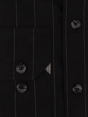 پیراهن مردانه مشکی راه راه آستین بلند ال سی من 072