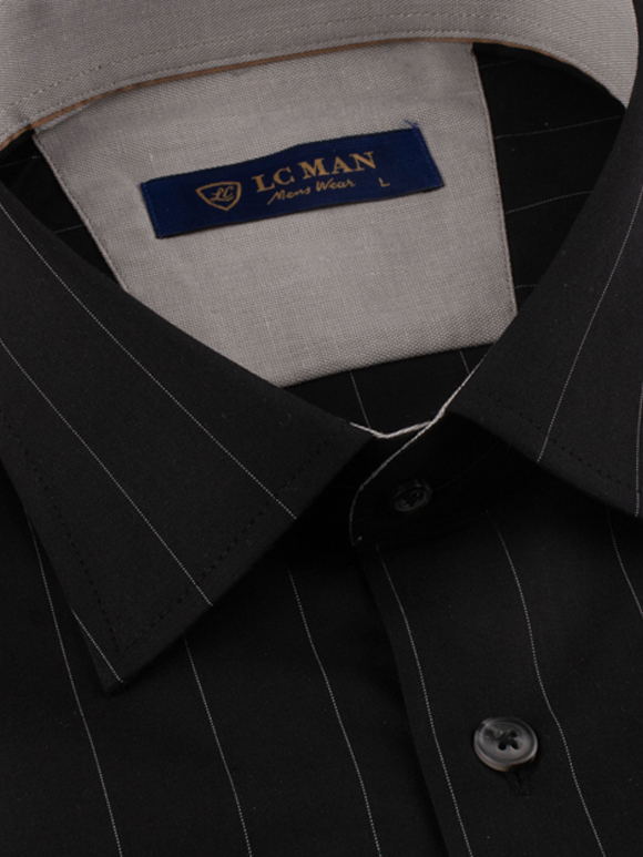 پیراهن مردانه مشکی راه راه آستین بلند ال سی من 072