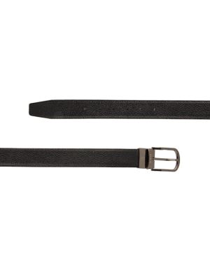 کمربند چرم مشکی زبانه دارسگک چرخشی فولتر سگک نقره ای