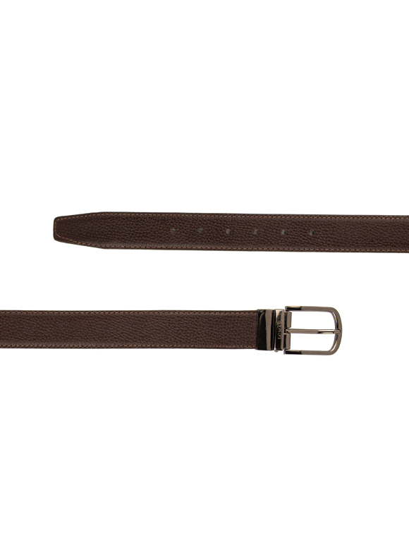 کمربندچرم قهوه ای زبانه دارسگک چرخشی  فولتر سگک نقره ای