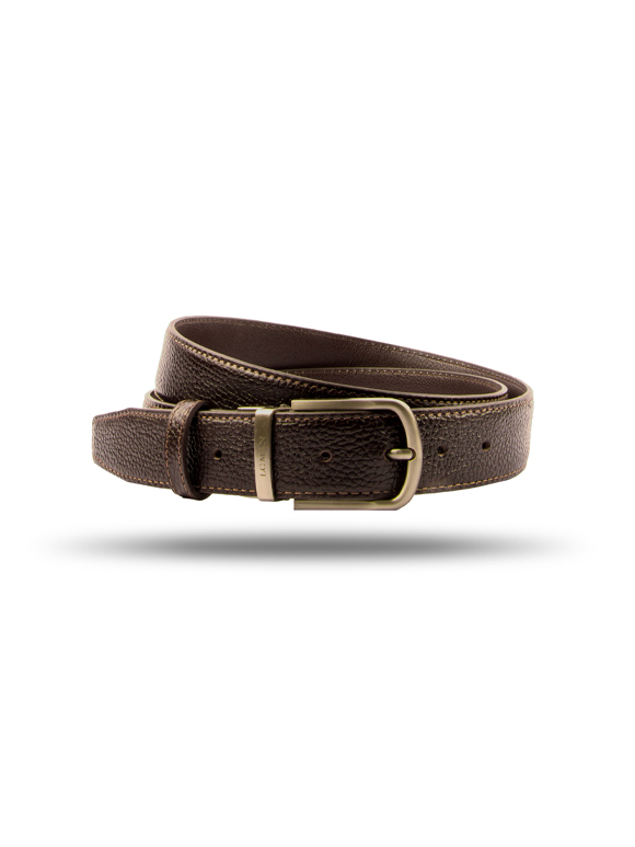 کمربندچرم قهوه ایی زبانه دارسگک چرخشی فولتر سگک دودی