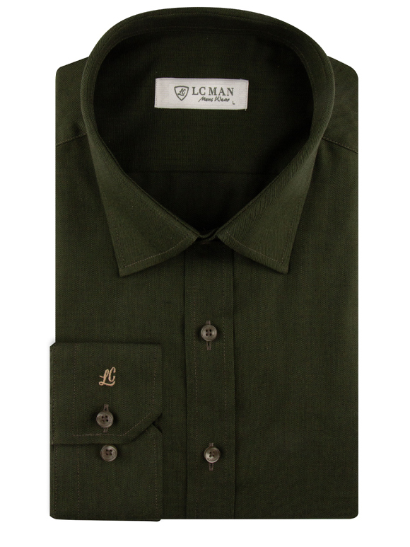 پیراهن ساده سبز تیره آستین بلند ال سی من 