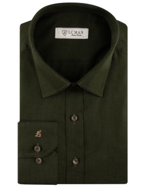 پیراهن ساده سبز تیره آستین بلند ال سی من 