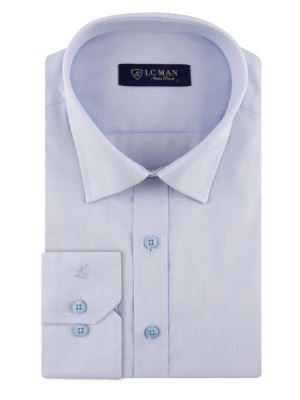 پیراهن مردانه آبی روشن آستین بلند ساده ال سی من 
