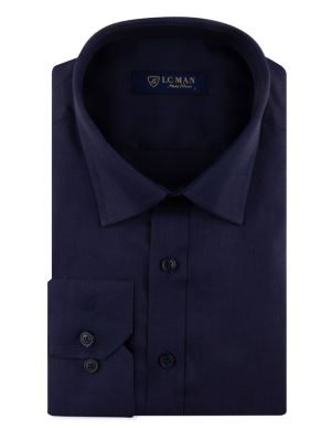 پیراهن سرمه ای تیره ساده آستین بلند ال سی من 4