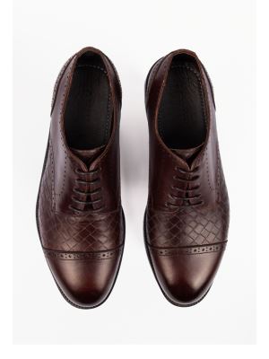 کفش مردانه قهوه ای بند دار چرم 1003